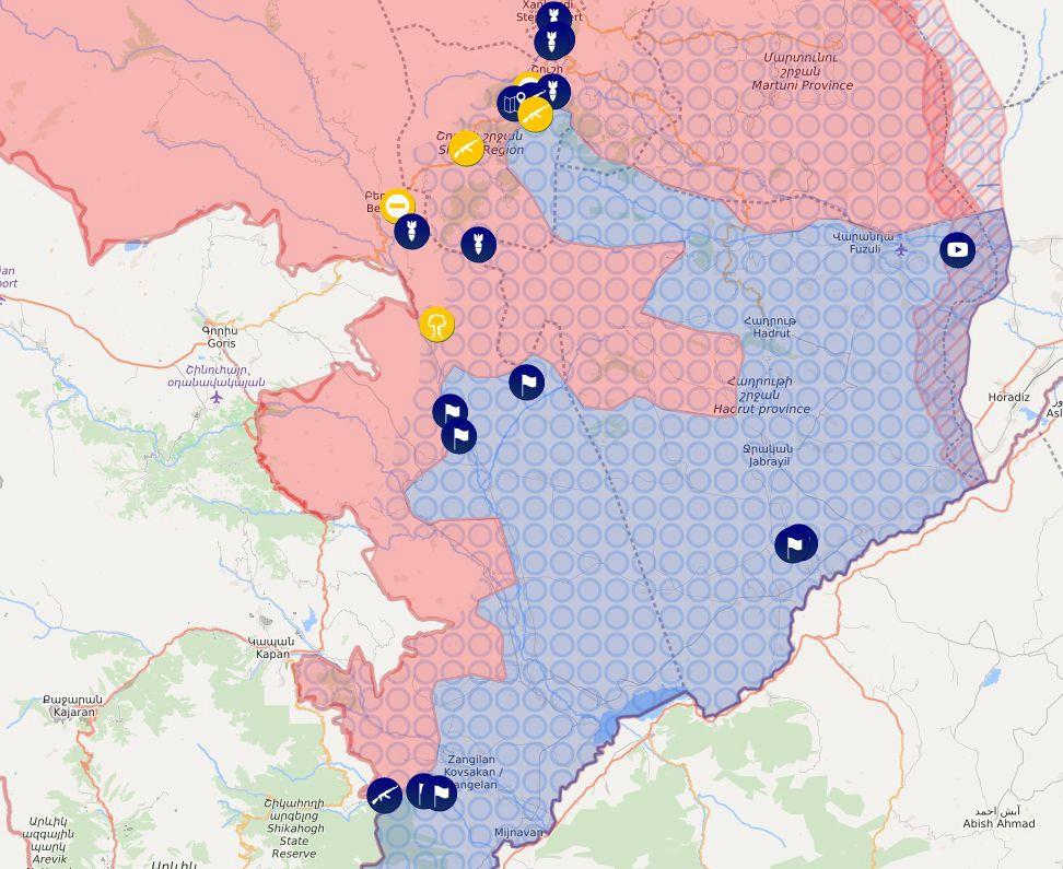 Карта боевых действий в карабахе онлайн нагорном на сегодня